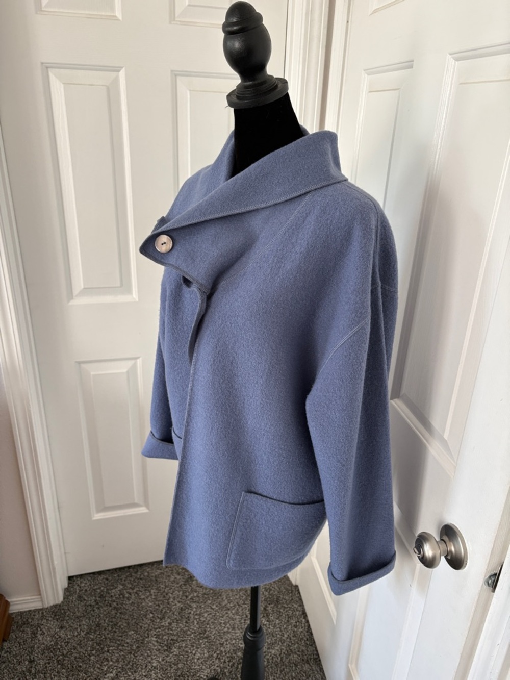 Herman Geist Shawl Collar Button Front Jacket — Dusty Blue - Picture 4 of 13